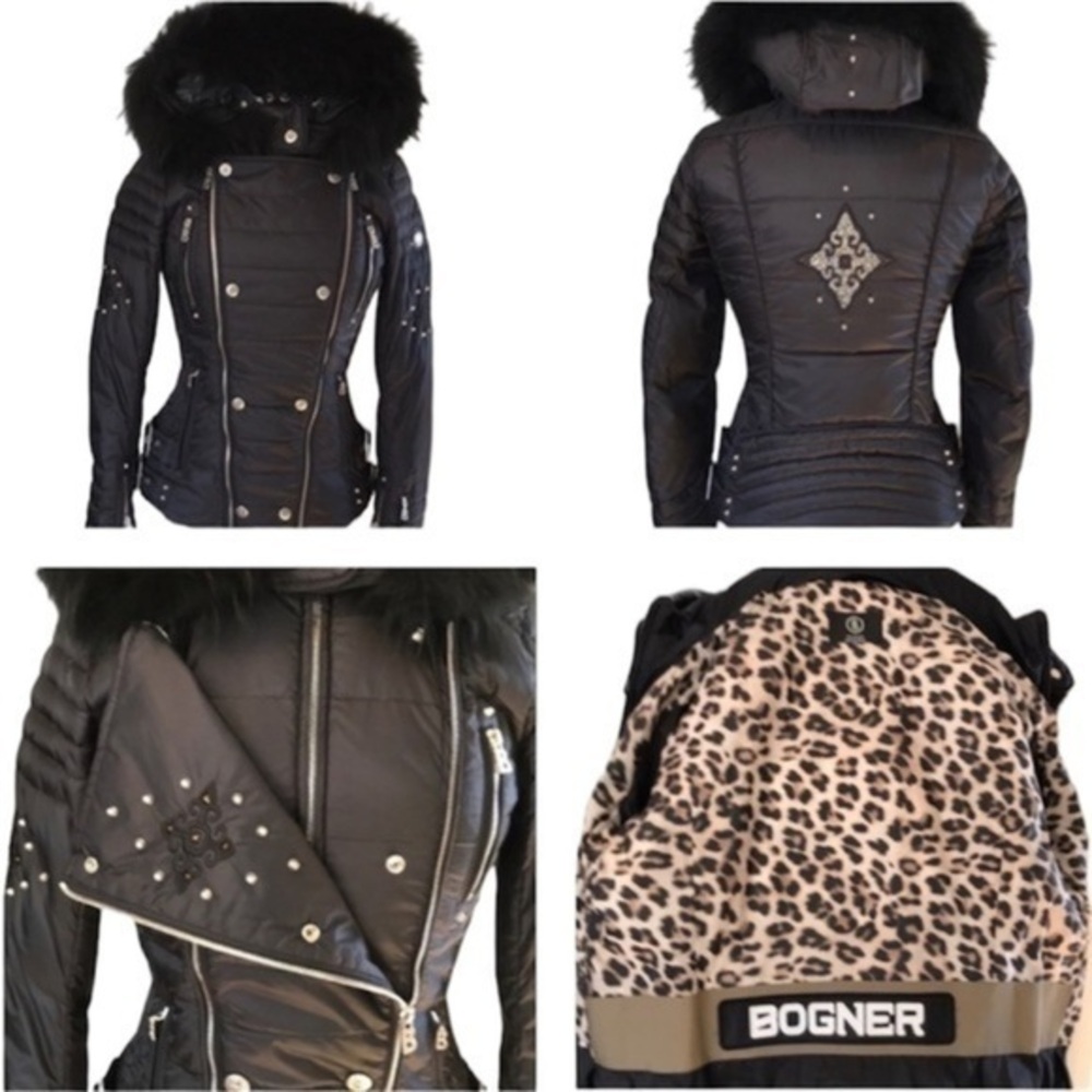 BOGNER - ‘Studded Black/leopard’ Luxury ski jacket. SM/6. EUC  (never skied in).